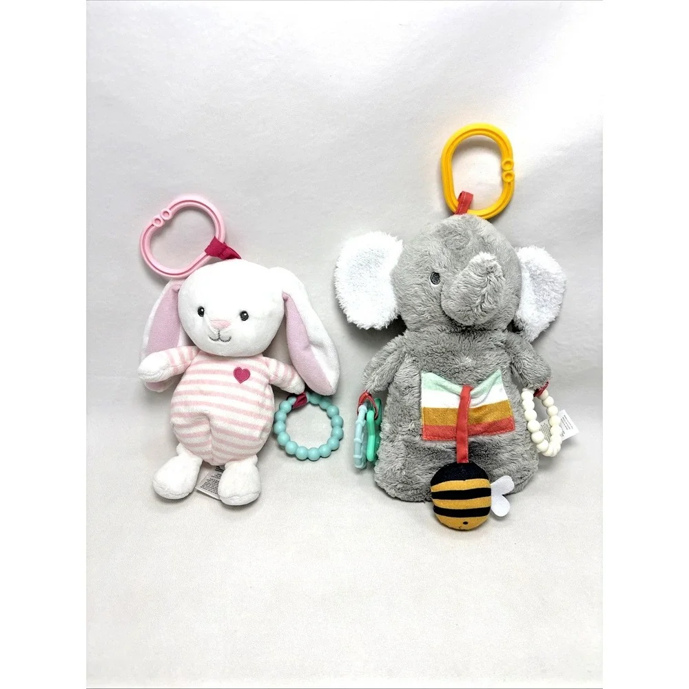 Carter's Bunny Elephant Plush Stuffed Animal W/ Teether Musical Squeak Rattle